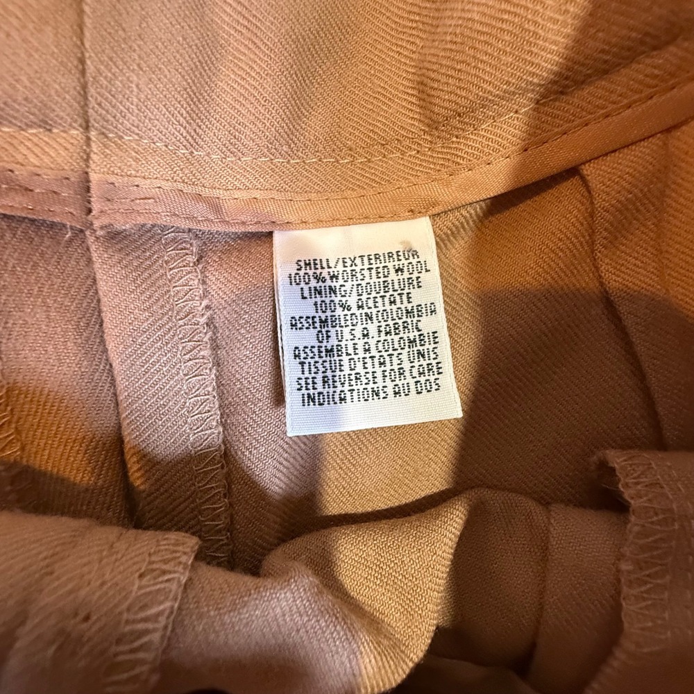 Vintage Camel Tan 100% Worsted Wool Pleated High Waisted Straight Leg Trousers - Picture 5 of 11